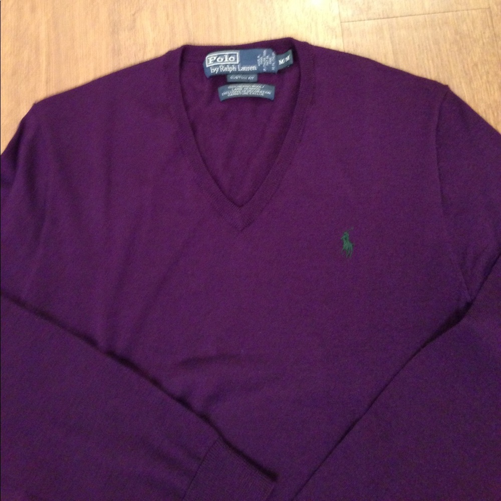 Polo Ralph Lauren V Neck Sweater Marino wool Med - Picture 2 of 3
